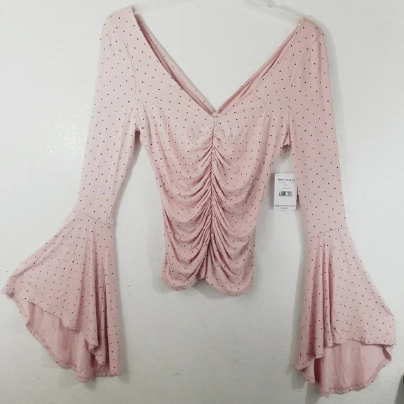 Free People polka dot flare sleeve v neck top M - Picture 3 of 6